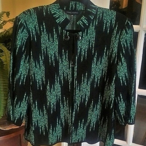 Ming Wang Black and Cyan Embroidered Cardigan m7. - Picture 4 of 9
